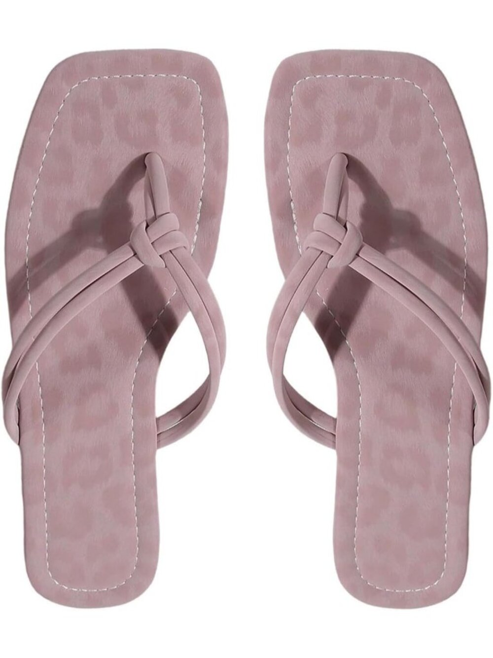 Women's Solid Pink Rubber Summer Metallic Square Toe Thong Vacation Flat Sandals